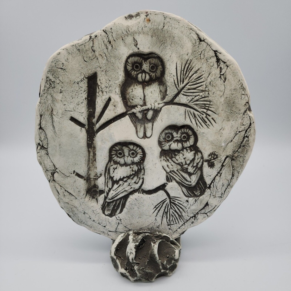 Stan Langtwait Shapes of Clay Mt St Helens Owls Plaque & Stand Cabincore Nature